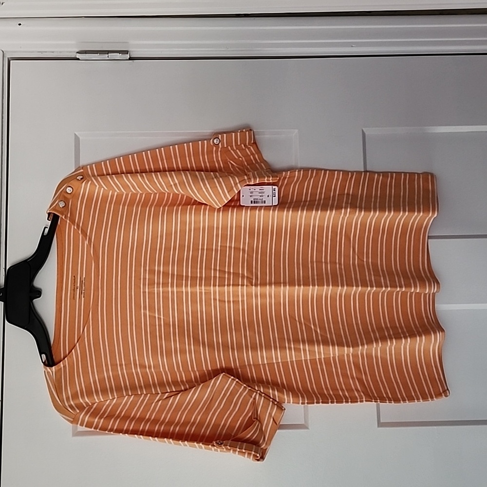 NWT. Christopher & Banks. Orange/white stripe top. XL